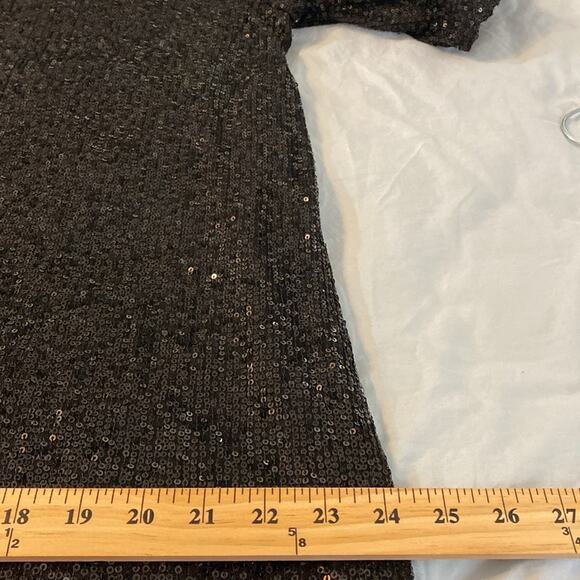 Ashley Stewart V-Neck Black Sequin Bubble Sleeve Shift Dress Size 16W - Picture 6 of 8